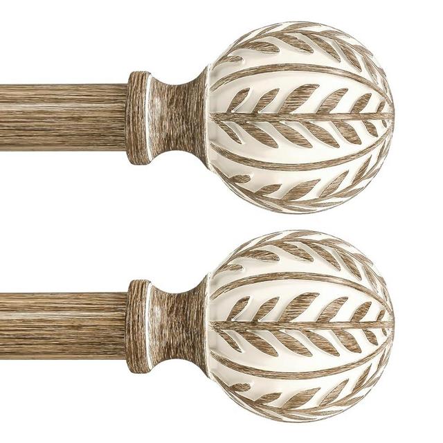 QDWIS 2 Pack Boho Wood Curtain Rods for Windows 72 to 144 inch,1" Adjustable Heavy Duty Window Curtain Rod with Imitation Wood Grain Finials,Rustic Decorative Drapery Rods Set 36-150'',Weathered Wood