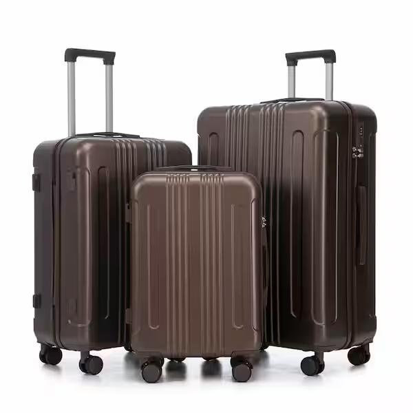 Tatahance 3-Piece Brown ABS Hardside Spinner Luggage Set with TSA Combination Lock and Stripe Design (20 in./24 in./28 in.) Z292628WP278