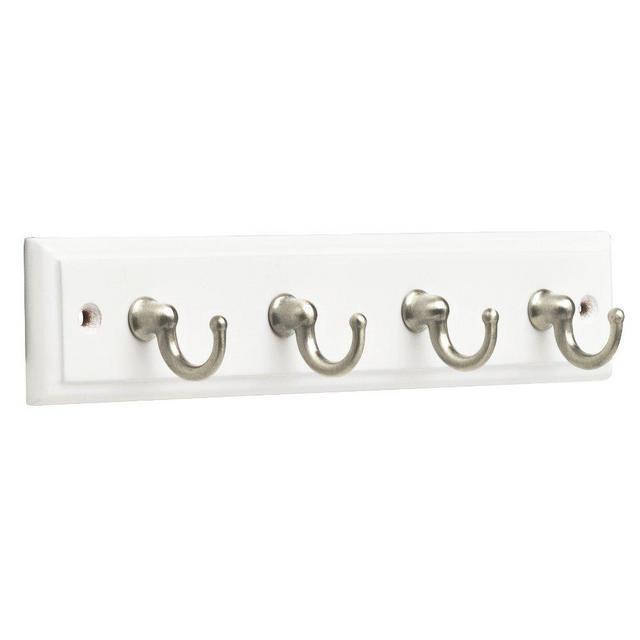 Franklin Brass FBKEYT4-WSE-R, 9 Inches Key Rail / Rack, with 4 Hooks, in White & Satin Nickel