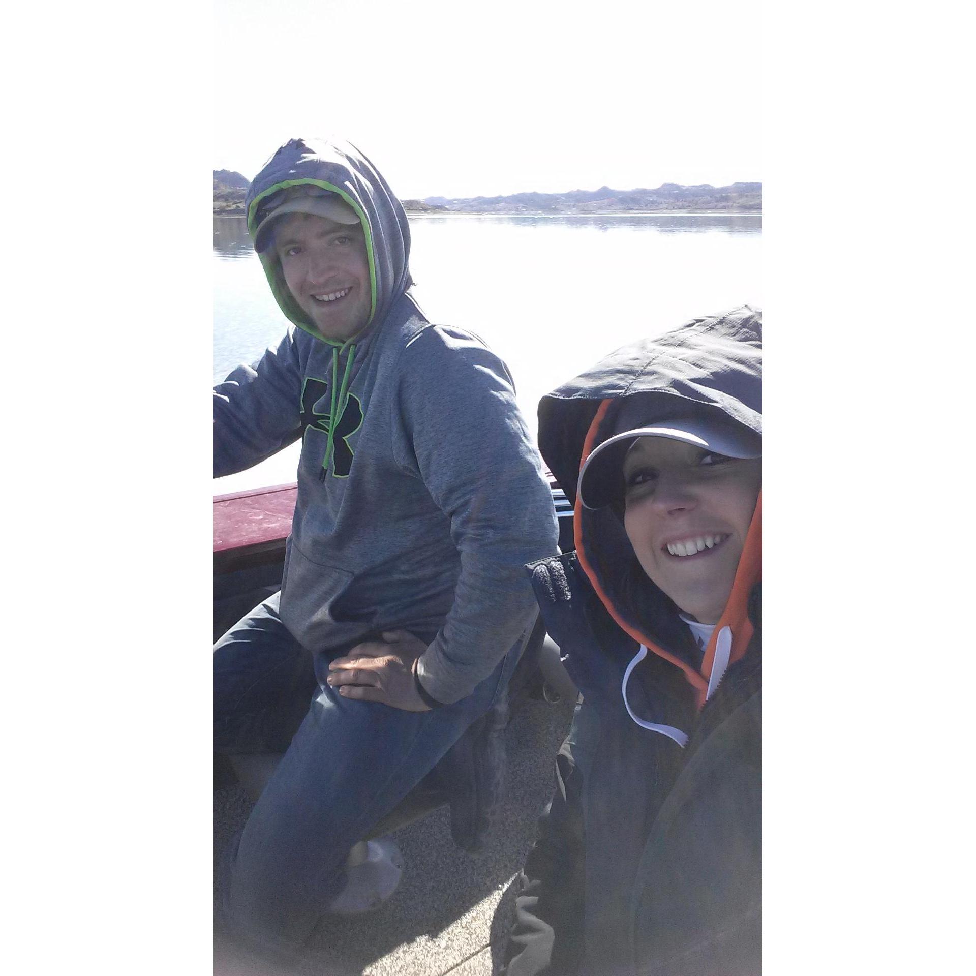 That one time James thought it would be "fun" to go fishing on Ft. Peck March 19, 2016 after the ice melted. The water froze to our lines.
