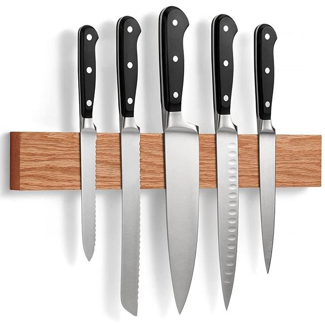 LARHN Magnetic Knife Holder of Wall with Extra Strong Magnet - 16 Inch - Knife Magnetic Strip in Oak for Knives, Utensils and Tools