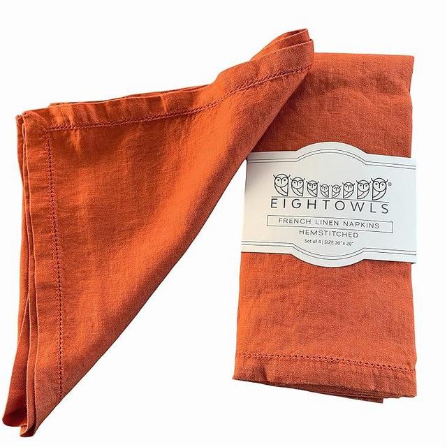 Hemstitched Linen Napkins – 20 Inch x 20 Inch – Stonewashed Pure Linen Cloth Dinner Napkins with Mitered Corners - 100% French Flax – Machine Washable - Set of 4 (Sunset Orange)