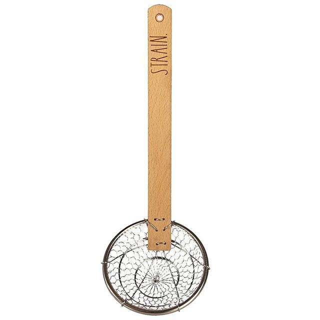 Rae Dunn Everyday Collection Skimmer, Strainer Spoon with Wooden Handle for Cooking and Frying