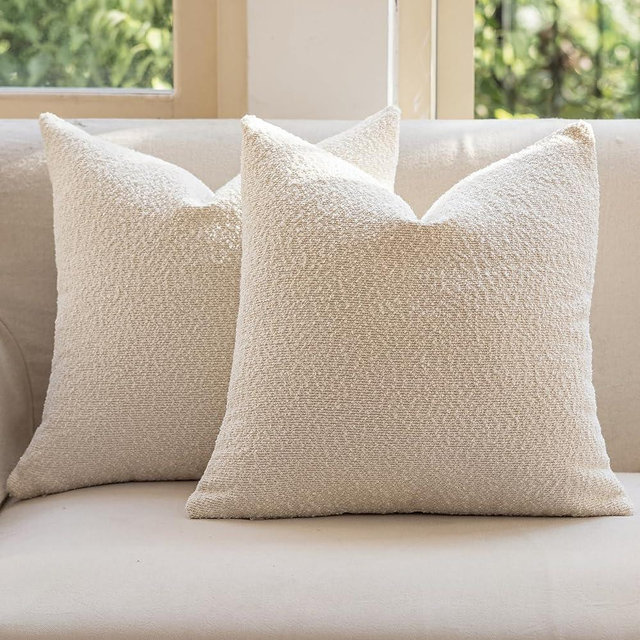 GEEORY Decorative Throw Pillow Covers 22x22 Inch Pack of 2,Textured Boucle Neutral Cushion Cases for Bed Couch Sofa, Accent Mordern Farmhouse & Minimalist Home Decor (Cream) GE02-22