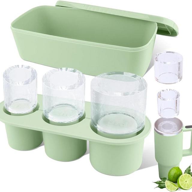 Tcamp Ice Cube Tray for 30-40 oz Tumbler Cup, Silicone Ice Cube Molds With Lid and Bin for Chilling Cocktails, Whiskey, Drinks, Coffee, Easy Fill and Release Ice Maker (Green)