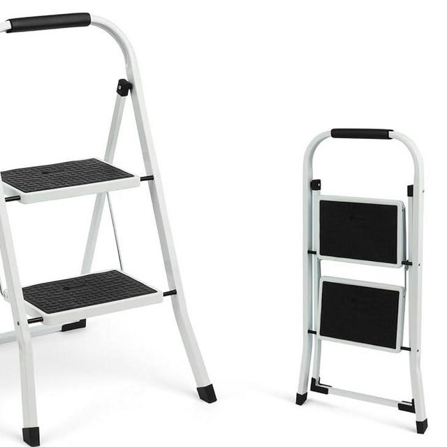 SIMPLI-MAGIC Step Ladder, 2 Step Stool Ergonomic Folding Step Stool with Wide Anti-Slip Pedal Sturdy Step Stool for Adults Multi-Use for Household, Kitchen，Office Step Ladder Stool (2 Step-White)