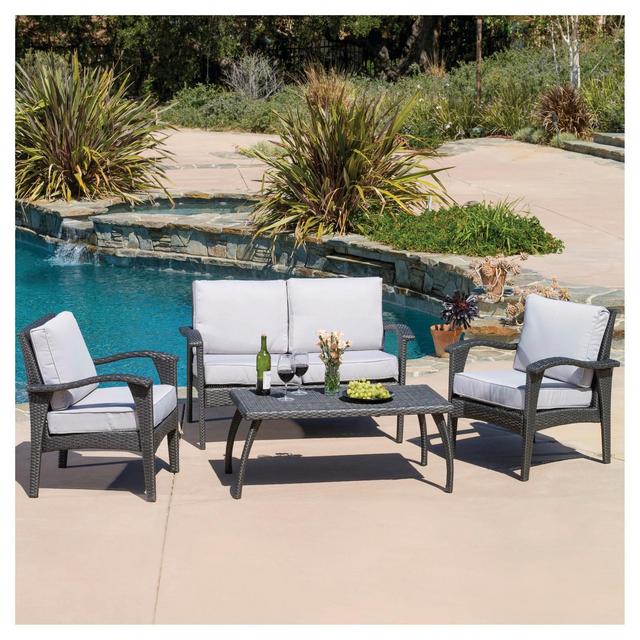 Honolulu 4pc Wicker Patio Seating Seat and Cushions - Gray - Christopher Knight Home