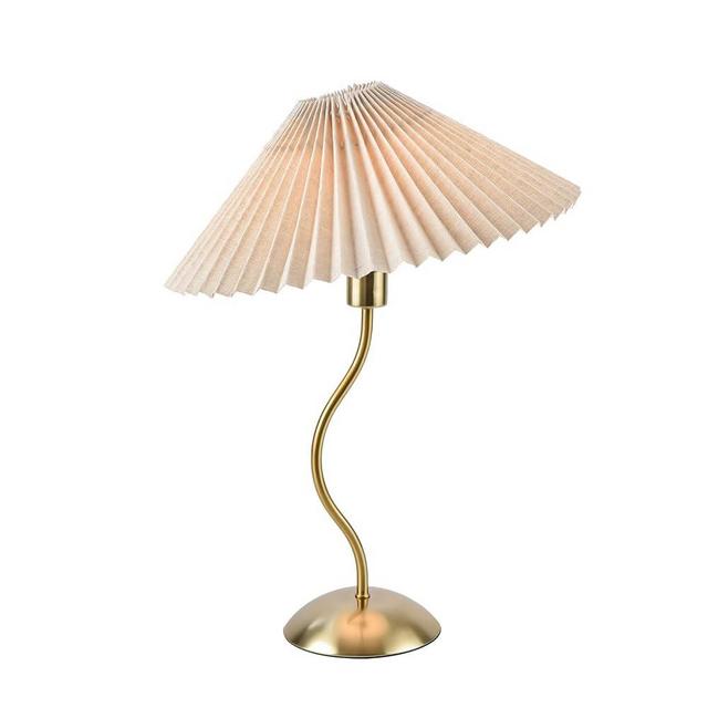 KUNJOULAM Small Pleated Table Lamp, Bedside Nightstand Lamp with Beige Lampshade, Morden Mini Lamp for Bedroom Home Office Decor, E12 Bulb Included