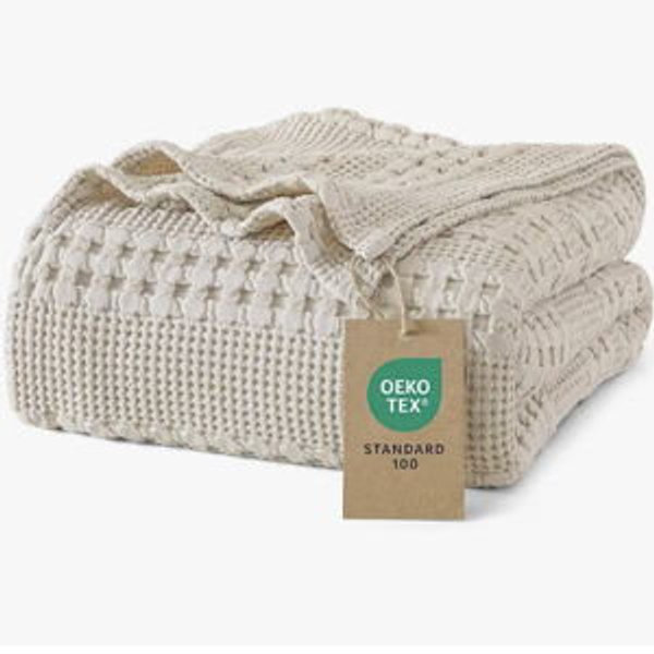 Cotton Waffle Blanket | "Light Taupe/Oatmeal" | Queen