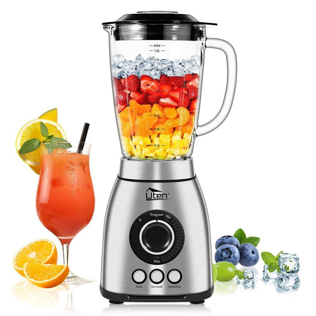 Uten 800 Watt Fast Countertop Blender for Smoothies and Shakes, Ground Coffee Beans, 60 Oz Glass Jar, 18 Speed Levels, 3 Programs Ice Crush, Smoothie, Pulse