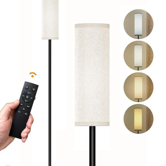 Qaubauyt Floor Lamp for Living Room Bedroom, Modern Floor Lamp with Remote,Stepless Dimmable 12W Bulb Included,Standing Lamps LED Tall Lamp for Bedroom Office(Beige)
