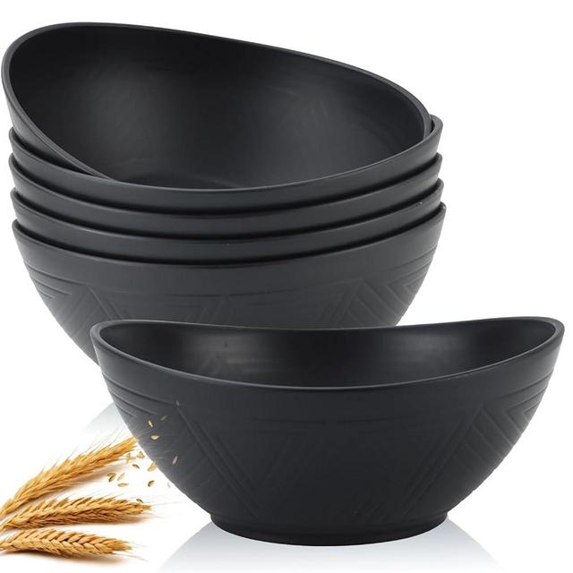 Homienly Wheat Straw Bowls Set of 6-60oz Salad bowls Large Capacity Soup Bowls - Unbreakable Serving Bowls -Microwave & Dishwasher Safe Bowls - Alternative for Plastic Bowls for Kitchen - Black