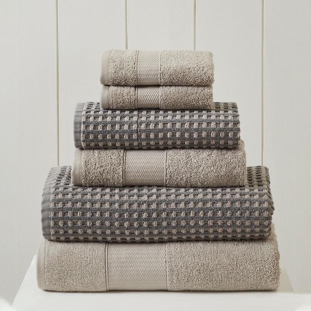 Modern Threads 6 Piece Yarn Dyed Jacquard Towel Set, Cobblestone, Charcoal