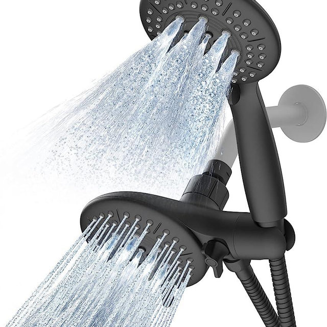 Cobbe 48-Setting High Pressure 3-Way Shower Head Combo, Hand Held Shower & Rain Shower Separately or Together, 4.7" Dual 2 in 1 Showerhead with Stainless Steel Hose - Black - U.S. Invention Patents