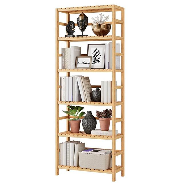 Bamjoy Bamboo Shelf, 6 Tier Bookcase Storage Shelves, Tall Book Rack Shelving Unit, Multipurpose Storage Display Shelf Adjustable Shelves Plant Stand for Home Office Bathroom Kitchen Living Room, 64"H