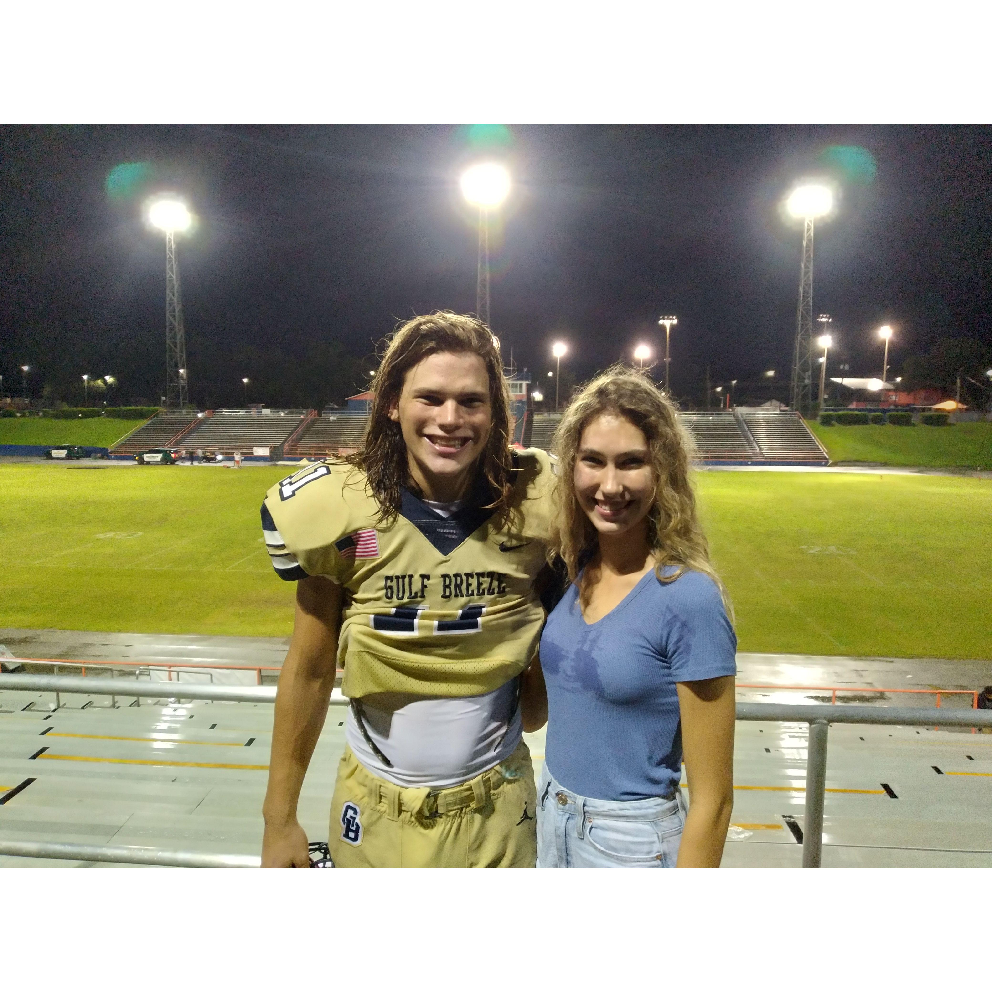 Saskia went to all of Joshua's football games! This picture was taken at a game against Pensacola High. The game had started three different times- everyone to be asked to leave due to lightening!