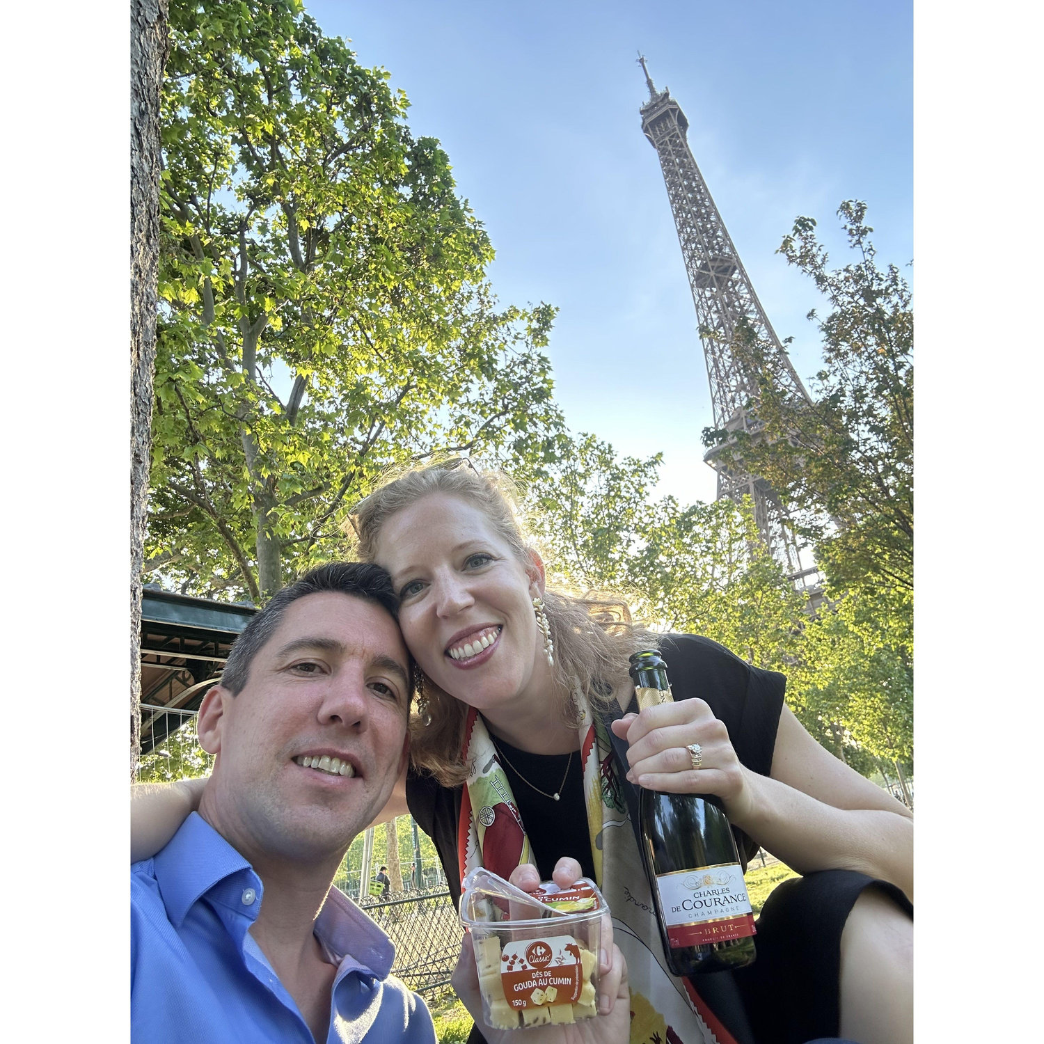 A selfie shortly after Jonathan proposed by the Eiffel Tower in Paris, France. (May 2024)