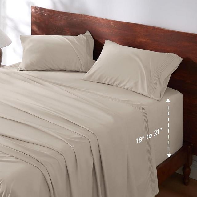 Bedsure Deep Pocket King Sheets Set - Fits Mattresses Up to 21" Thick, 4 Piece Air Mattress Sheets with Deep Pocket, Moisture Wicking Soft Cooling Bedding Sheets & Pillowcases, Linen