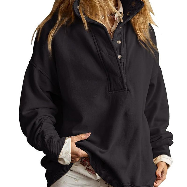 Gacaky Sweatshirt for Women Oversized Casual Long Sleeve Button Henley Neck Pullover Tops Fashion Outfits Clothes