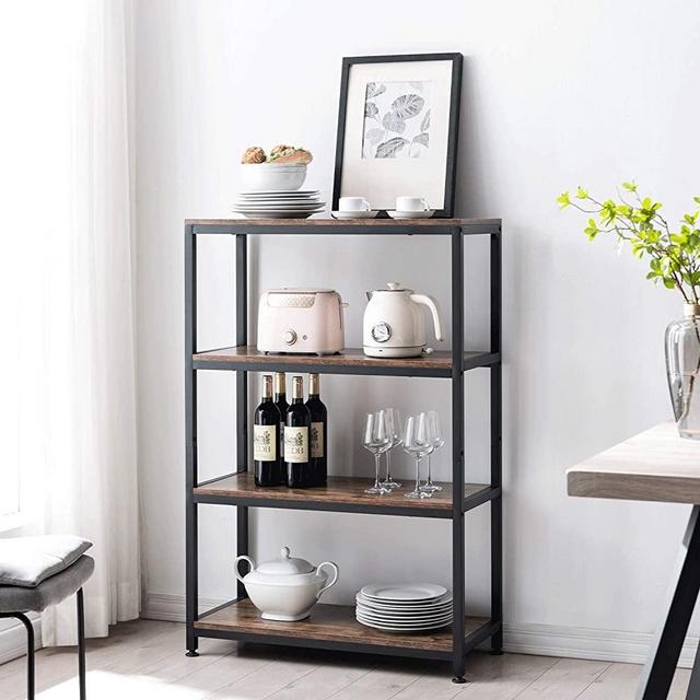 AMOAK Industrial Bookshelf and Bookcase 4 Tier, Wood and Metal Bookshelves Storage Shelves for Home Office, Sturdy Easy Assembly, Retro Brown