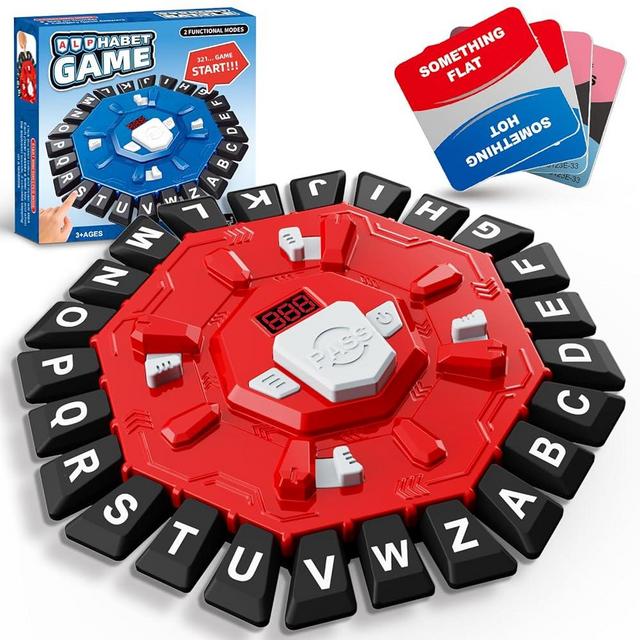 Resflycheng Word Game Family Board Game with Digital Display Timer and 2 Categories Modes Fun Fast-Paced 24-Letter Game for Learning Party Interactive (Red)