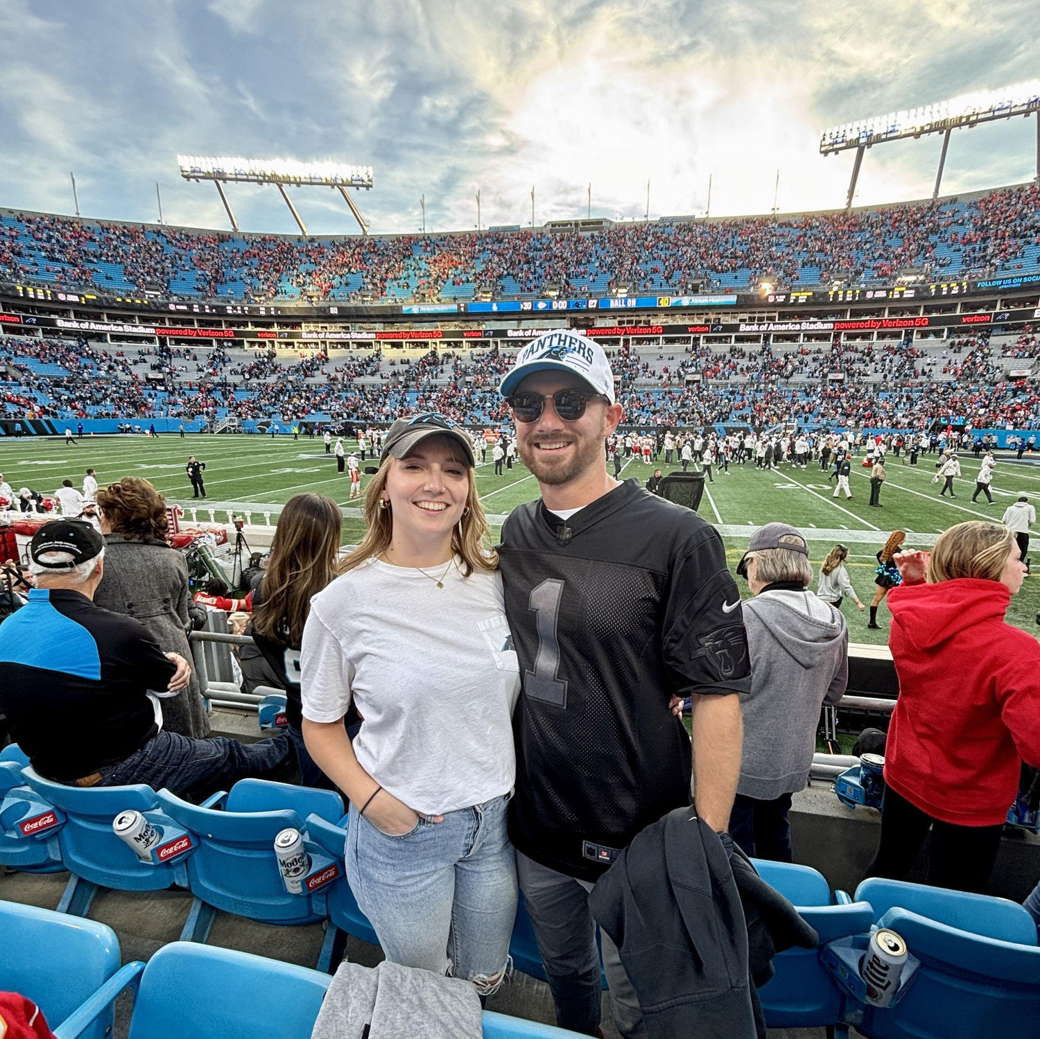 Josh took Krista to her first ever NFL and Panthers game! It has been his plan all along to convert her to a Panthers fan, and this game sealed the deal 😆