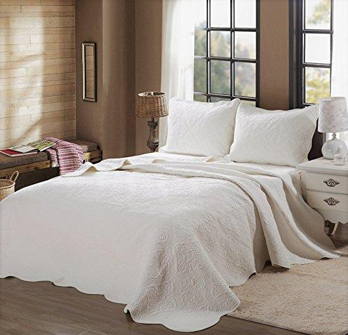 Cozy Line Home Fashions Victorian Medallion Solid Ivory Embossed 100% Cotton Bedding Quilt Set,Coverlet,for Bedroom/Guest Room (Blantyre - Ivory, Oversized Queen - 3 Piece)