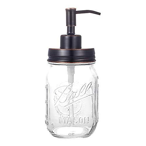 CHBKT Mason Jar Soap Dispenser, Oil Rubbed Bronze Rust Proof Stainless Steel Lotion Dispenser with 16 Ounce Regular Mouth Mason Jar, Bathroom Accessories
