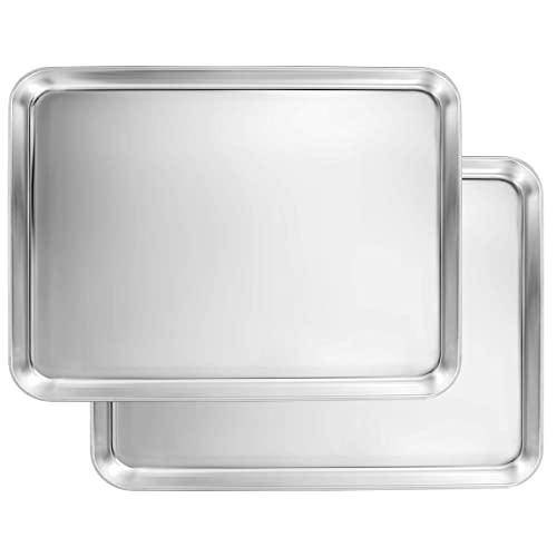 Baking Sheet Set of 2, Stainless Steel Baking Pans for Toaster Oven, Footek Cookie Baking Sheet 12.25L×9.65W×1H inch, Healthy & Superior Mirror Finish, Dishwasher Safe Baking Sheets
