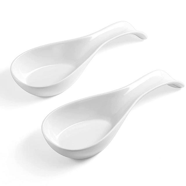 Yedio Porcelain Spoon Rest for Cooking, 2 Piece White Spoon Holder for Kitchen Counter, 9.5 Inch Large Spoon Rest for Cooktop