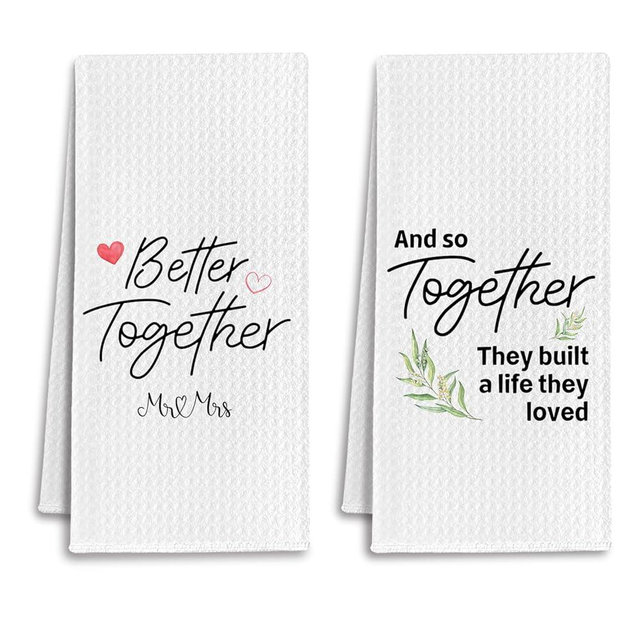 IRTAGANNY Wedding Gifts Kitchen Towels, Married Couples Gifts Dish Tea Towels for Kitchen Decor, Anniversary Wedding Gift for Couples Decorative Hand Towel for Bathroom, 16x24 Inches Set of 2