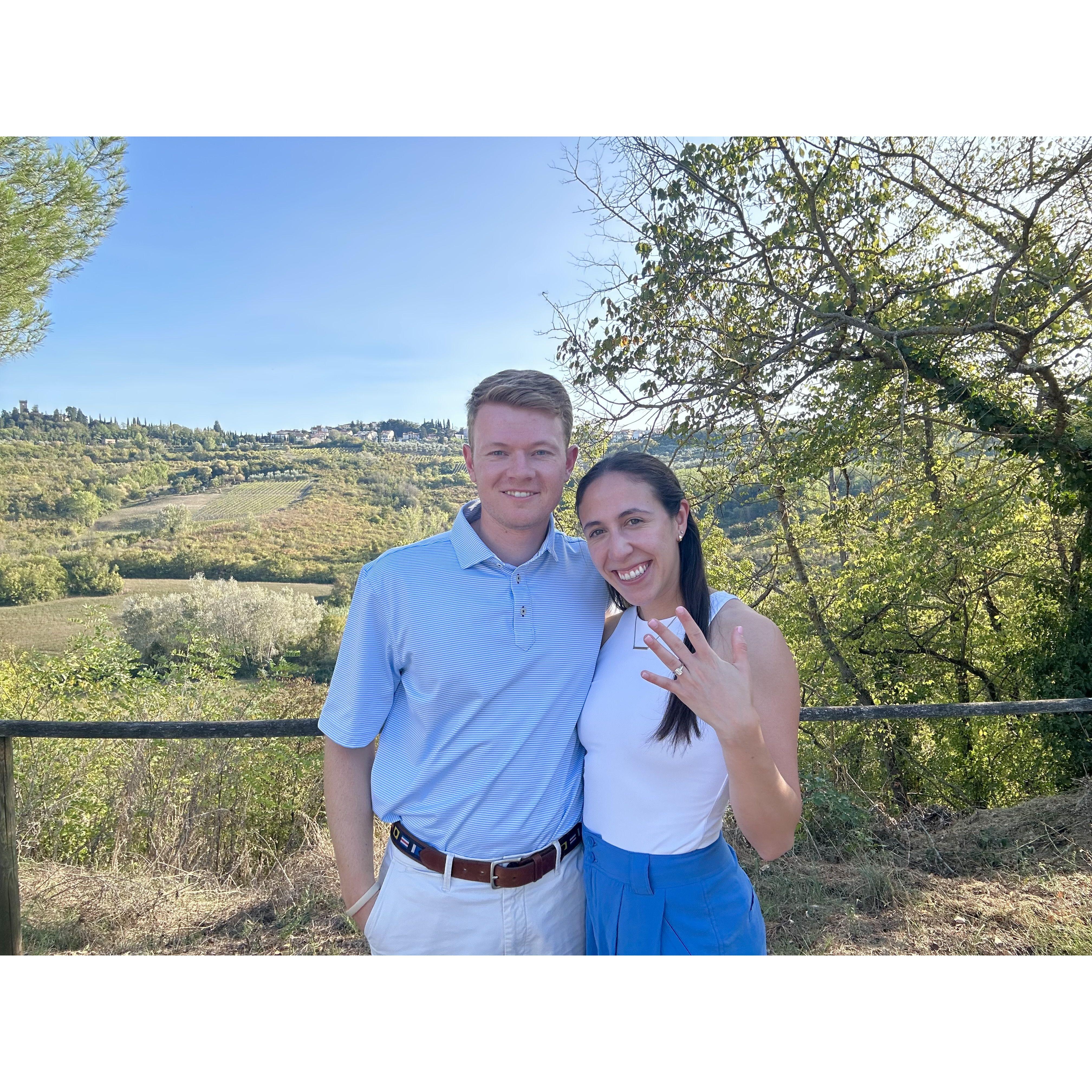 Moments after we got engaged. Tuscany Countryside, Italy 2023