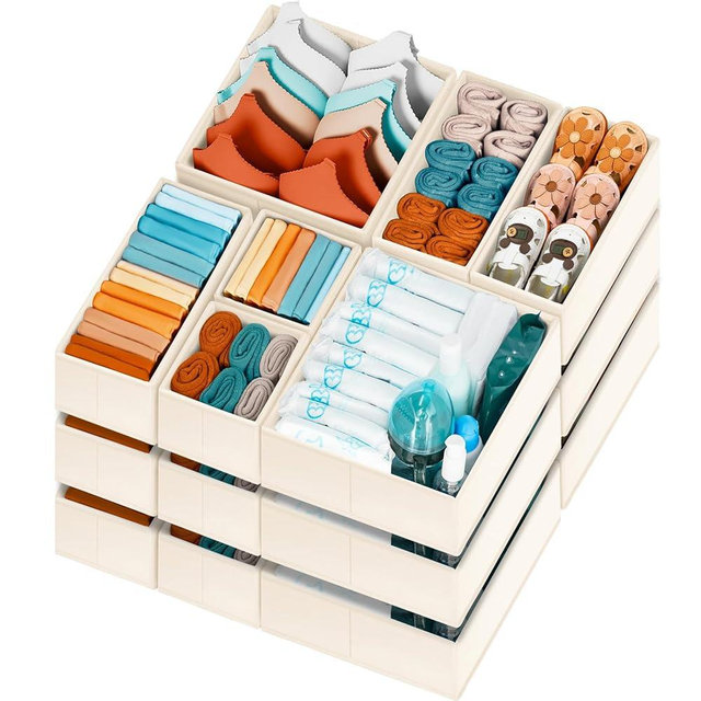 Criusia Drawer Organizer Clothes, 20 Pack Dresser Organizer Bins for Nursery Bedroom, Closet Organization and Storage Dividers for Clothing, Baby Clothes, Underwears, Socks (Beige)