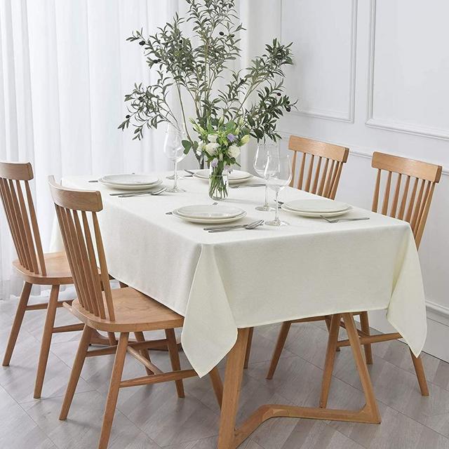 maxmill Rectangle Textured Tablecloth Waterproof Spillproof Wrinkle Free Table Cloth, Kitchen Dinning Tabletop Decoration, Fabric Table Cover for Outdoor and Indoor Use, 52 x 70 Inch, Ivory