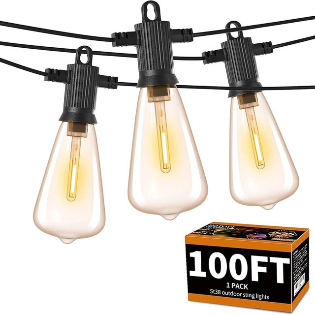 ZOTOYI Outdoor String Lights 100 FT, Waterproof IP65 LED Patio Lights with 52 ST38 Shatterproof Bulbs(2 Spare), Dimmable String Lights for Outside, Cafe, Bistro, Backyard, Garden Warm White