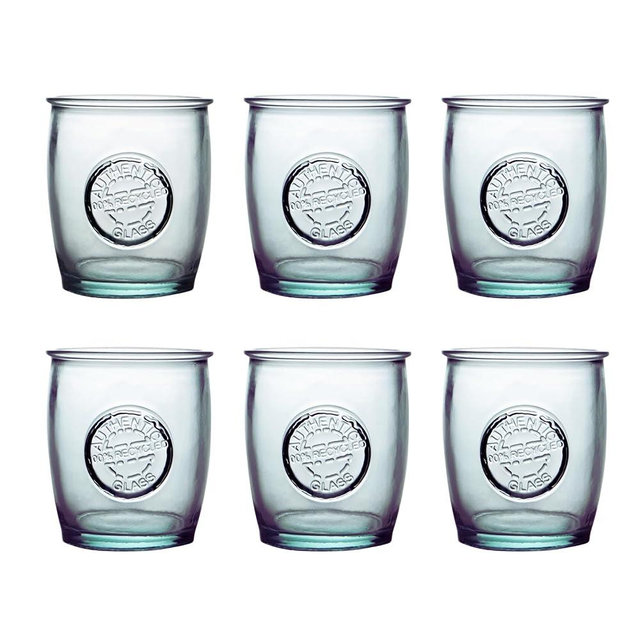 DESIGNED BY VSM Short Drinking Glasses Set Of 6, 13.5 Oz, Made Of 100% Recycled Glass, Authentic Embossed Dishwasher-Safe Water Glasses, Made In Spain.