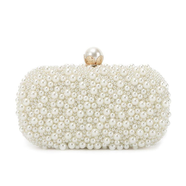 Oweisong White Pearl Clutch Purses for Women Beaded Clutch Bag Formal Wedding Bride Evening Bag Party Tote Handbag