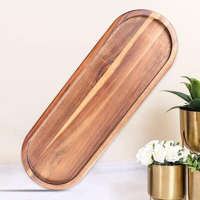 Wooden Vanity Bathroom Trays, Farmhouse Wood Perfume Tray Home Rustic Decor Plate, Kitchen Counter Top Storage, Rectangular Sink Organizer Tray For Soap Bottle Accessories