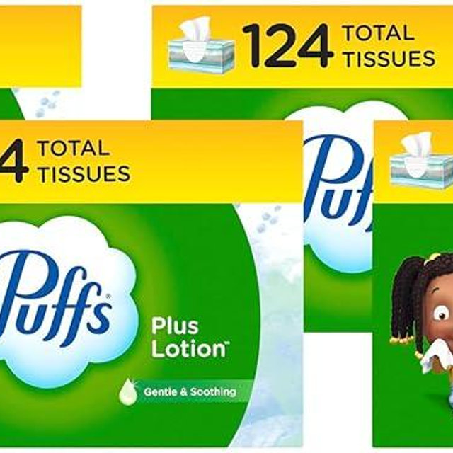 Puffs Plus Lotion Facial Tissue | Family Box | 124 Tissues | Pack of 4