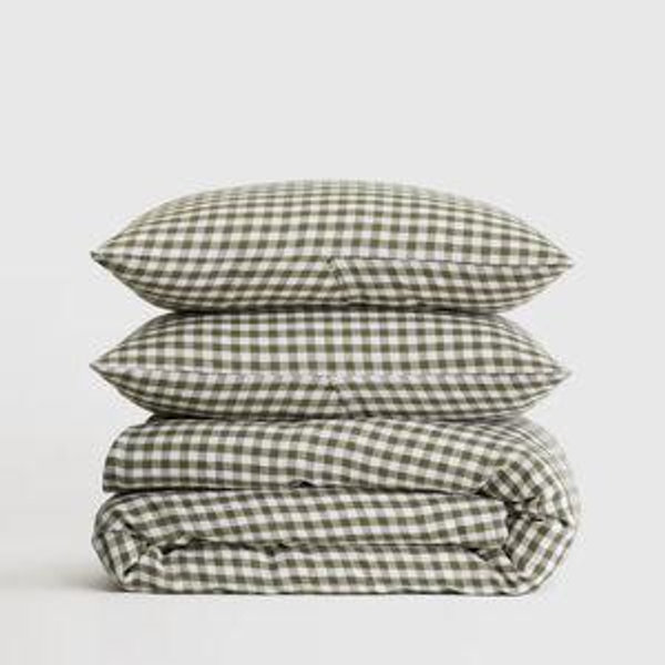 Linen Duvet Cover Set | Quince in Olive Gingham