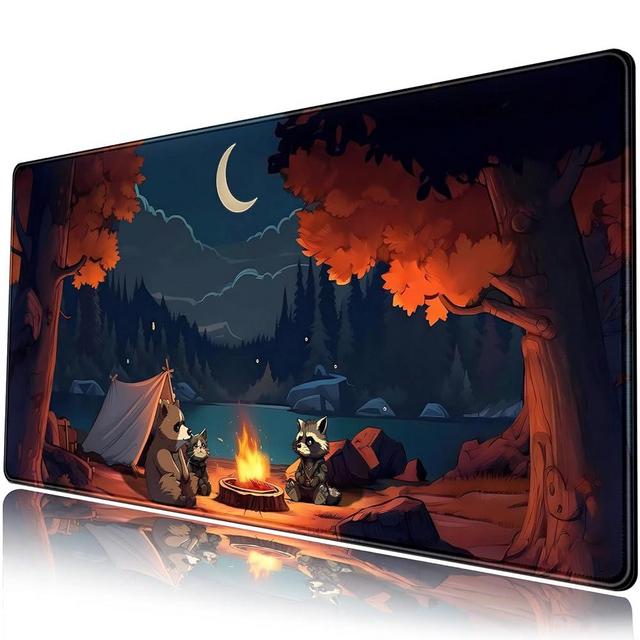 Cute Forest Desk Mat Large Mouse Pad Big Lofi Camping Outdoors Desk Pad Gaming Mousepad XXL Cartoon Anime Nature Aesthetic Extended Computer Laptop Keyboard Mouse Mat 31.5''X15.7'' Deskmat