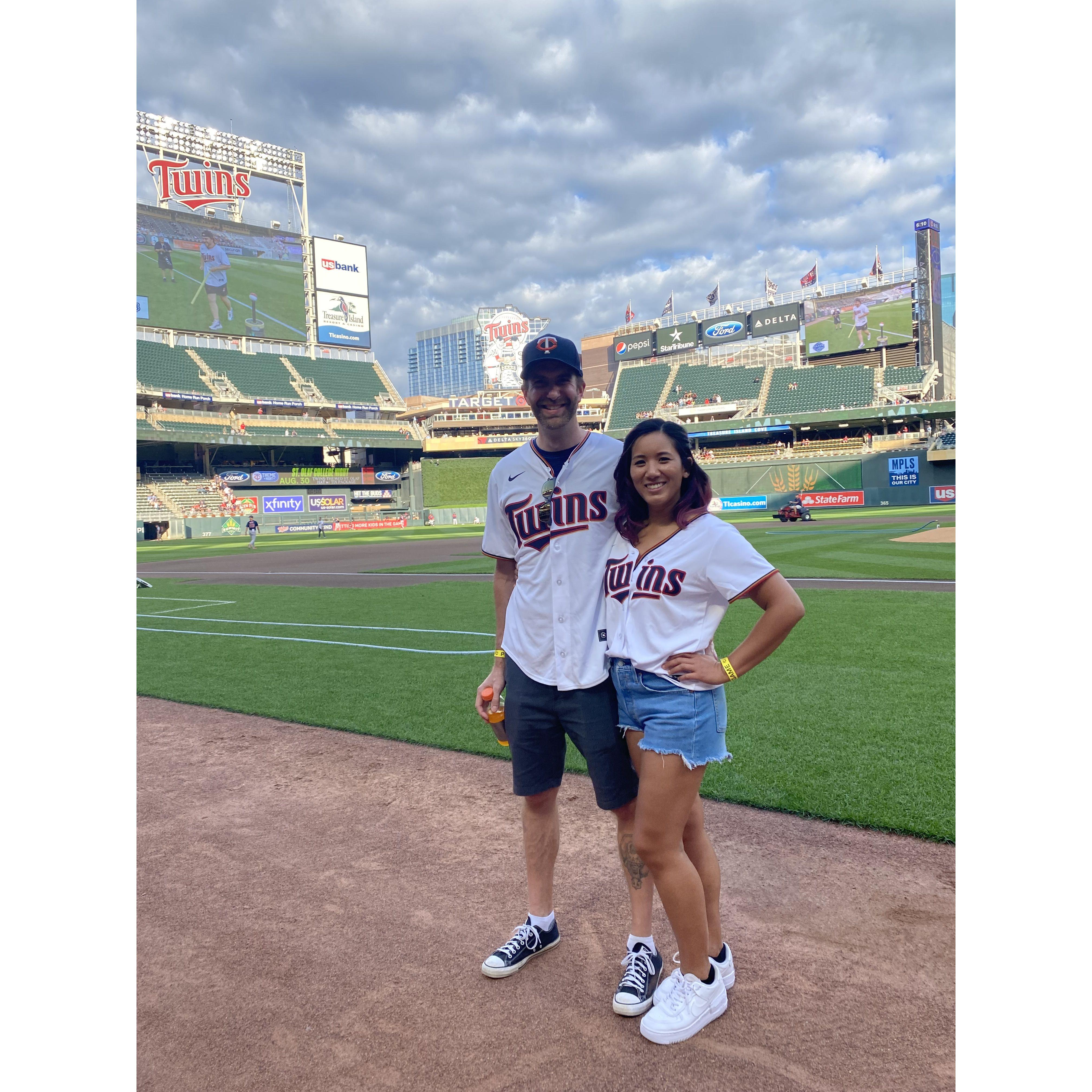 When Aaron threw out the first pitch at a Twins game, fulfilling on a lifelong bucket list item