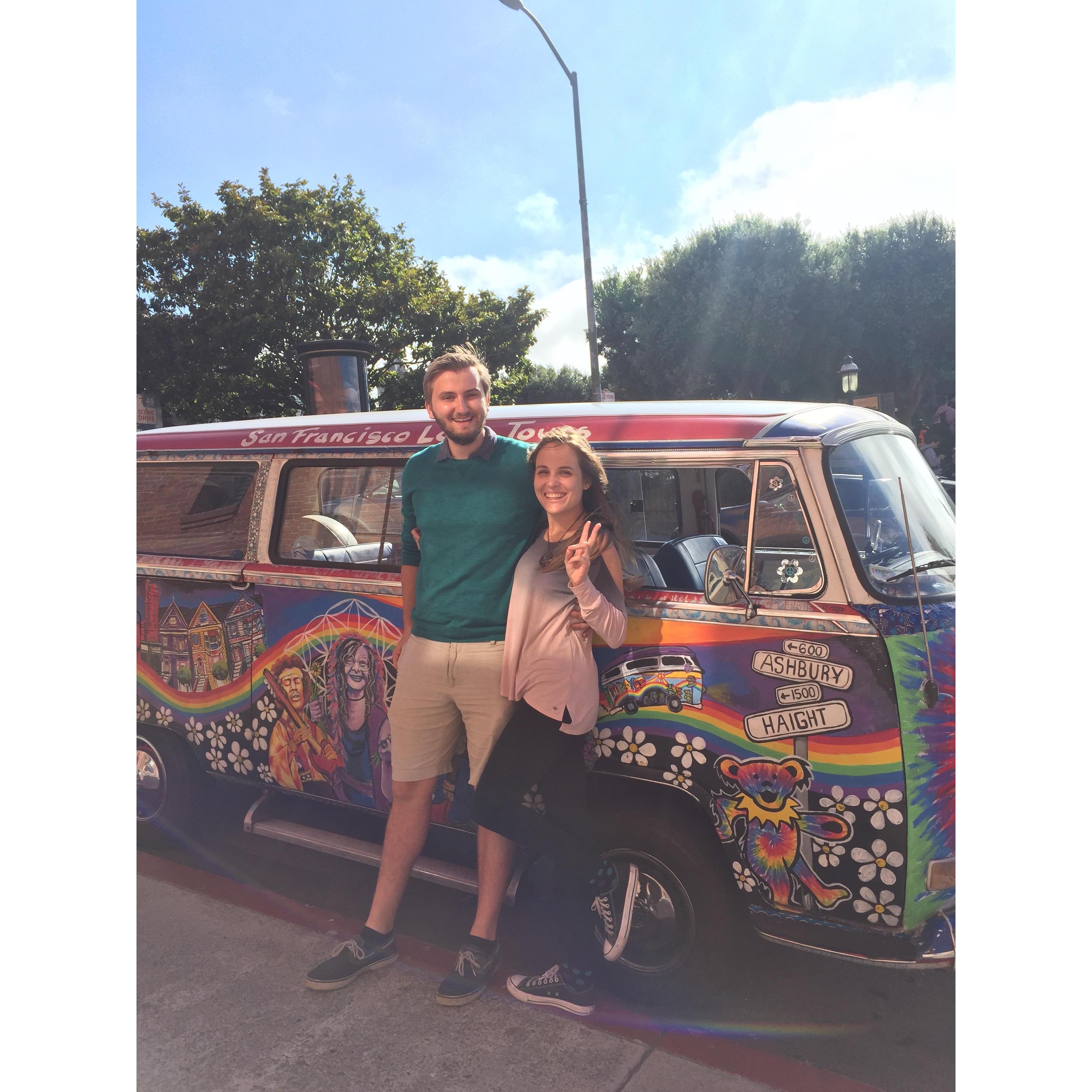 Three Year Anniversary Steven surprised Nikki with a tour of SF called LOVE TOURS where they paraded around SF in a vintage VW Bus with some groovy shag carpeting;)