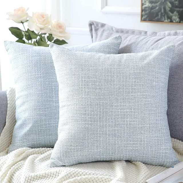 OTOSTAR Linen Throw Pillow Covers Set of 2 Decorative Square Pillowcases Cushion Covers 18x18 Inch for Home Decor Sofa Bedroom Car 45 x 45CM Blue Sky