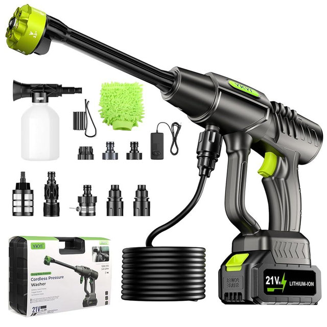 YKYI Cordless Pressure Washer Battery Powered,30 Speed Level,1200 PSI Portable Power Washer with 6-in-1 Nozzle,24FT High-Elastic Hose,Handheld Pressure Washer for Car,Garden Cleaning(Light Grey)