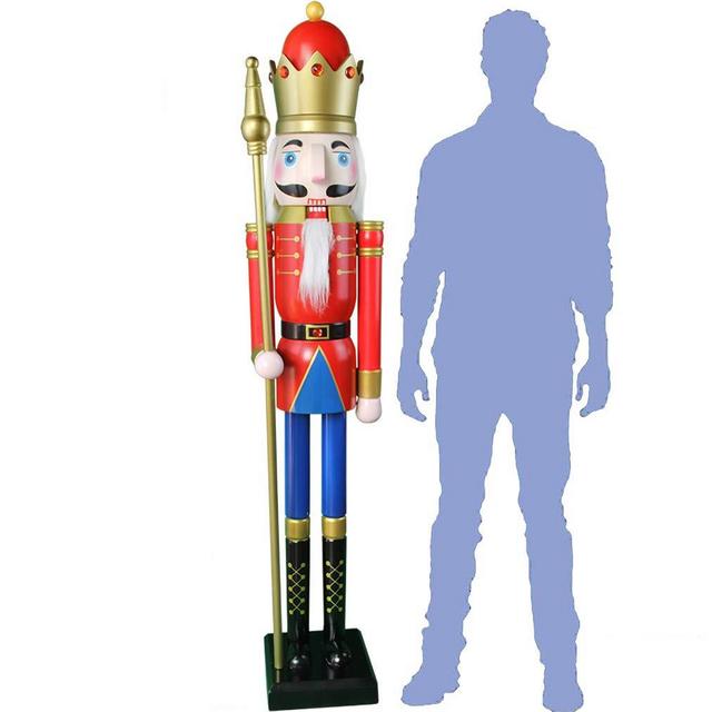 CDL 6ft Tall Life-Size Large/Giant red/Blue Christmas Wooden Nutcracker Soldier Ornament on Stand Hold Scepter Xmas/Event/Ceremonies/Commercial Indoor Outdoor Decoration (6 feet, King red k08)