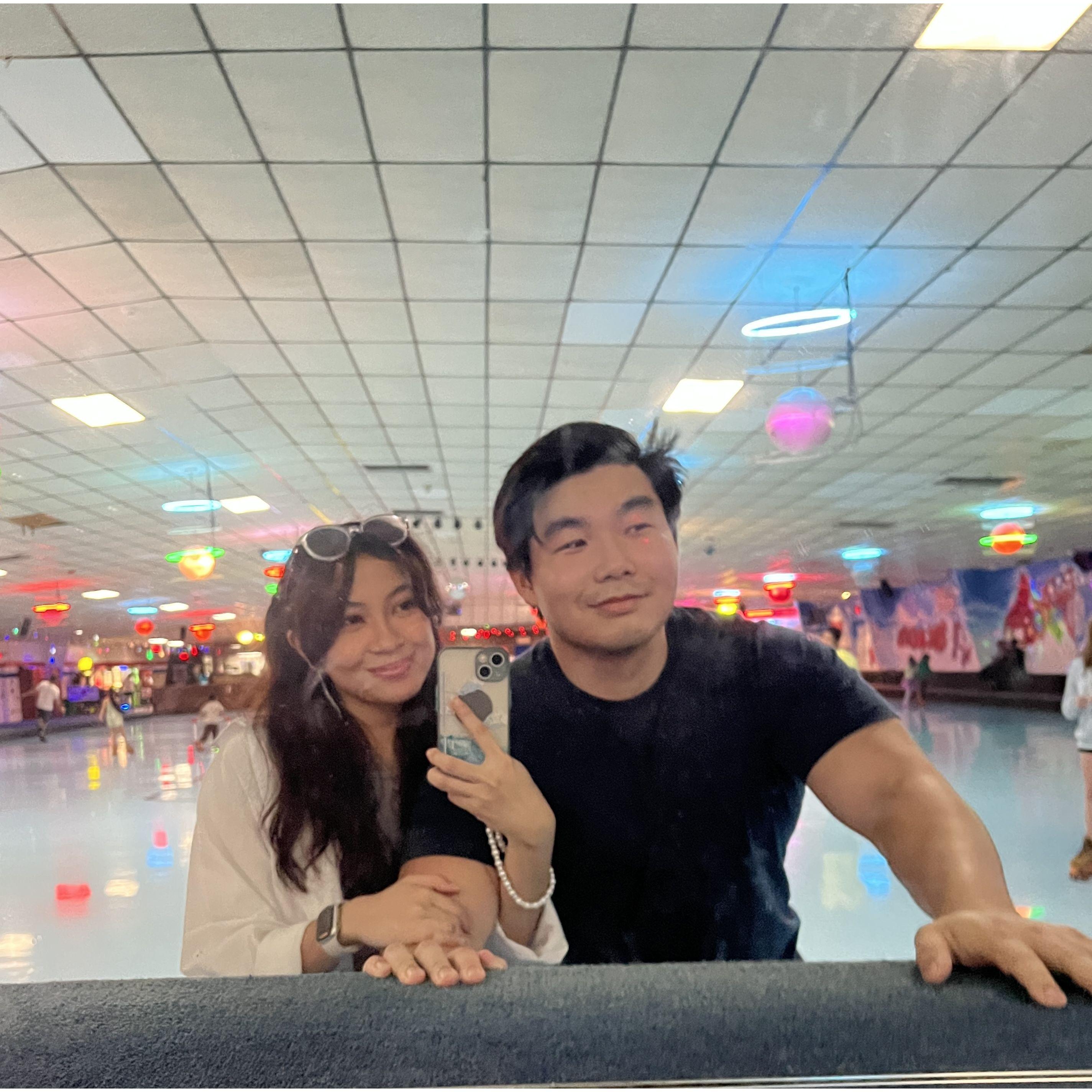 roller skating w/friends (hes not very good)