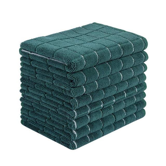 Microfiber Dish Towels - Soft, Super Absorbent and Lint Free Kitchen Towels - 8 Pack (Lattice Designed Green Colors) - 26 x 18 Inch (Dark Green)