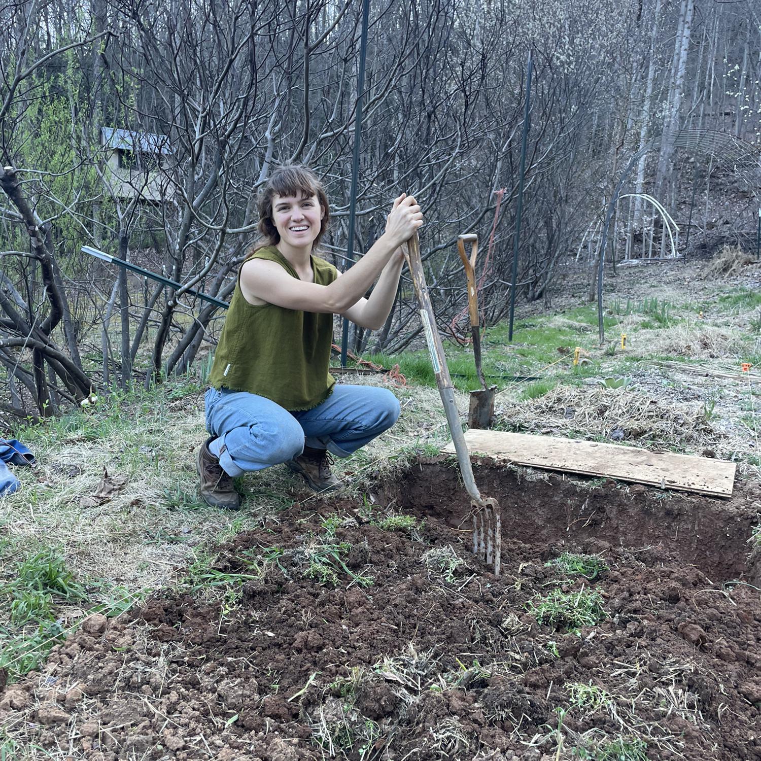 Lucille double digging our home garden bed!