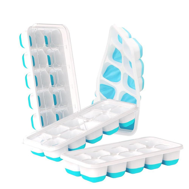 DOQAUS Ice Cube Tray with Lids - 4 Pack Stackable Silicone Ice Trays for Freezer, BPA & LFGB Safe, Easy Release for Kitchen, RV, Cocktail, Coffee, Soup & Food
